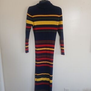 Eloquii Navy Multicolor Striped Long Sleeve Dress